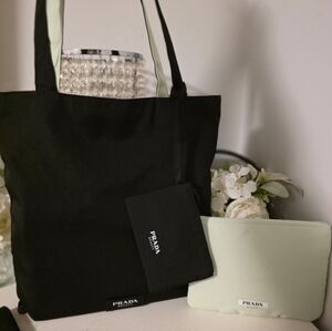 Prada Black and Mint Green Tote Bag Set
